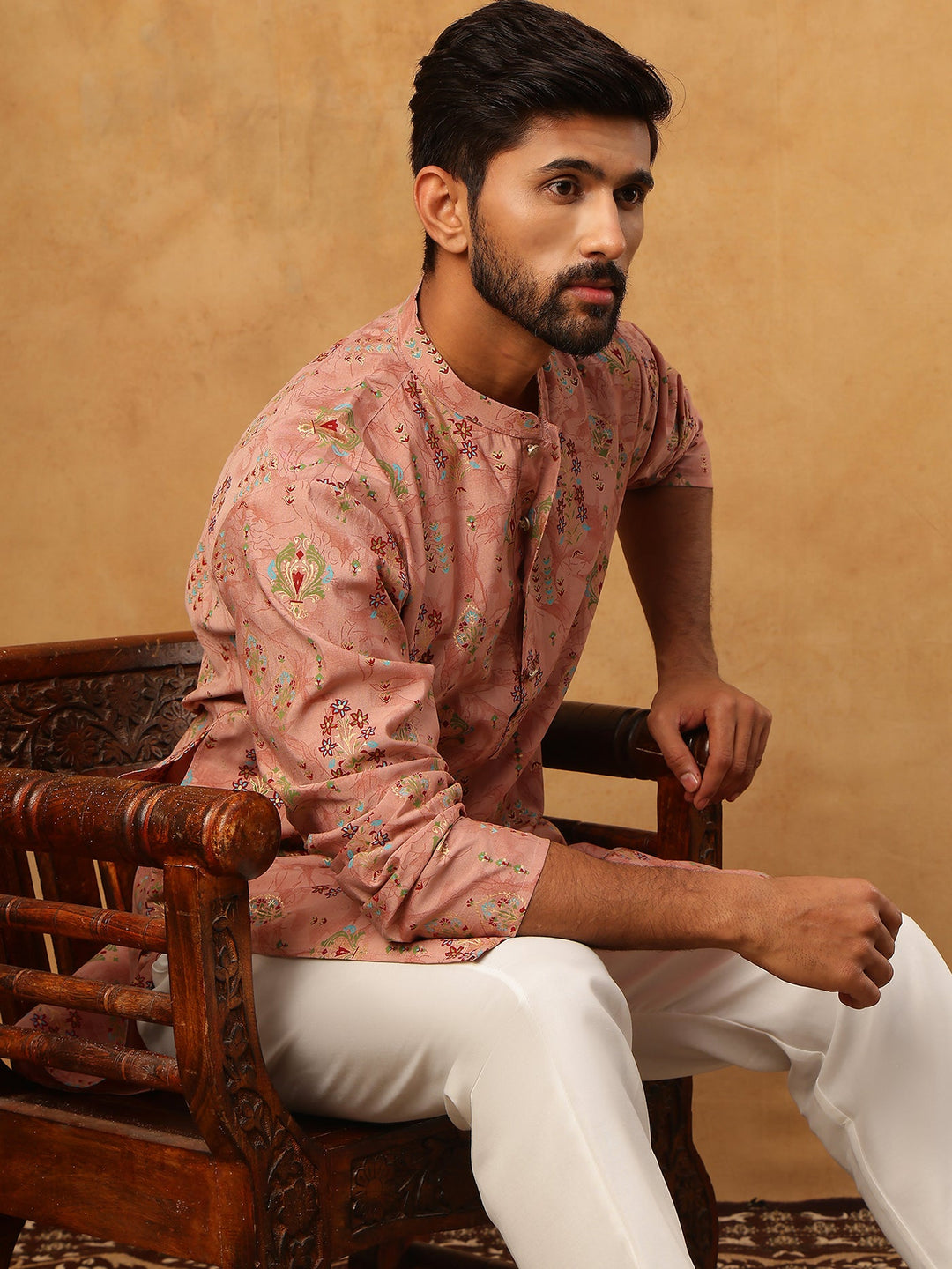 Traditional Foil Printed Kurta Pyjama For Men