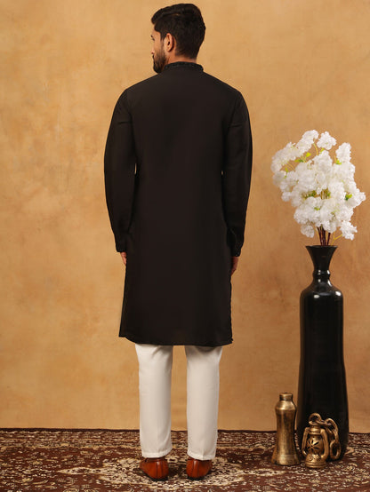 Silk Blend Embroidered Kurta Pyjama Set For Men