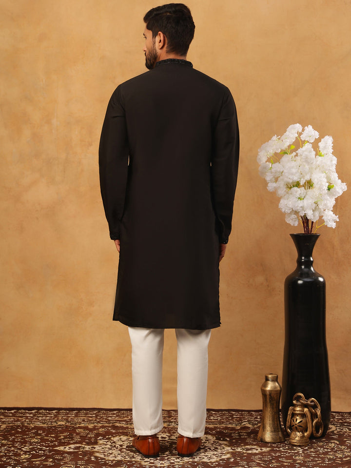 Silk Blend Embroidered Kurta Pyjama Set For Men