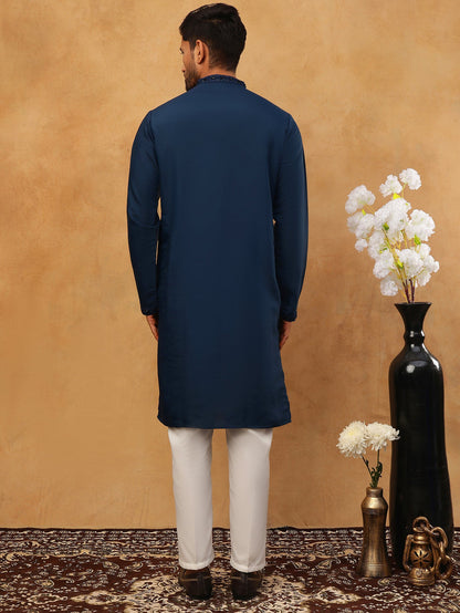 Silk Blend Embroidered Kurta Pyjama Set For Men