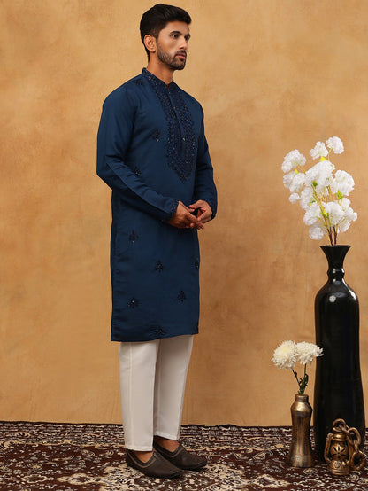 Silk Blend Embroidered Kurta Pyjama Set For Men
