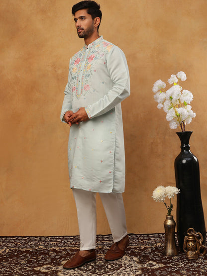 Silk Blend Embroidered Kurta Pyjama