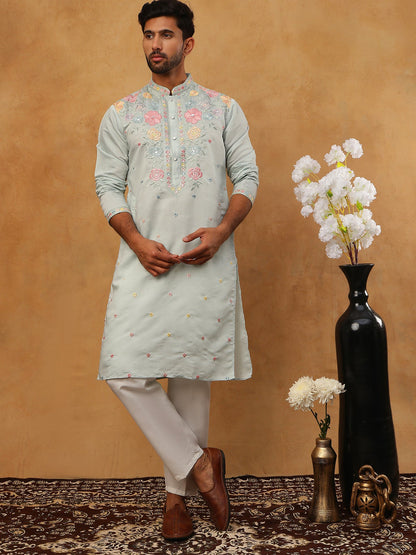 Silk Blend Embroidered Kurta Pyjama