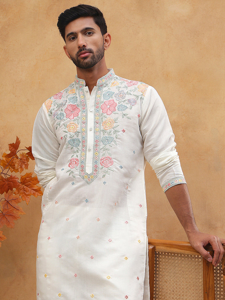 Silk Blend Embroidered Kurta Pyjama