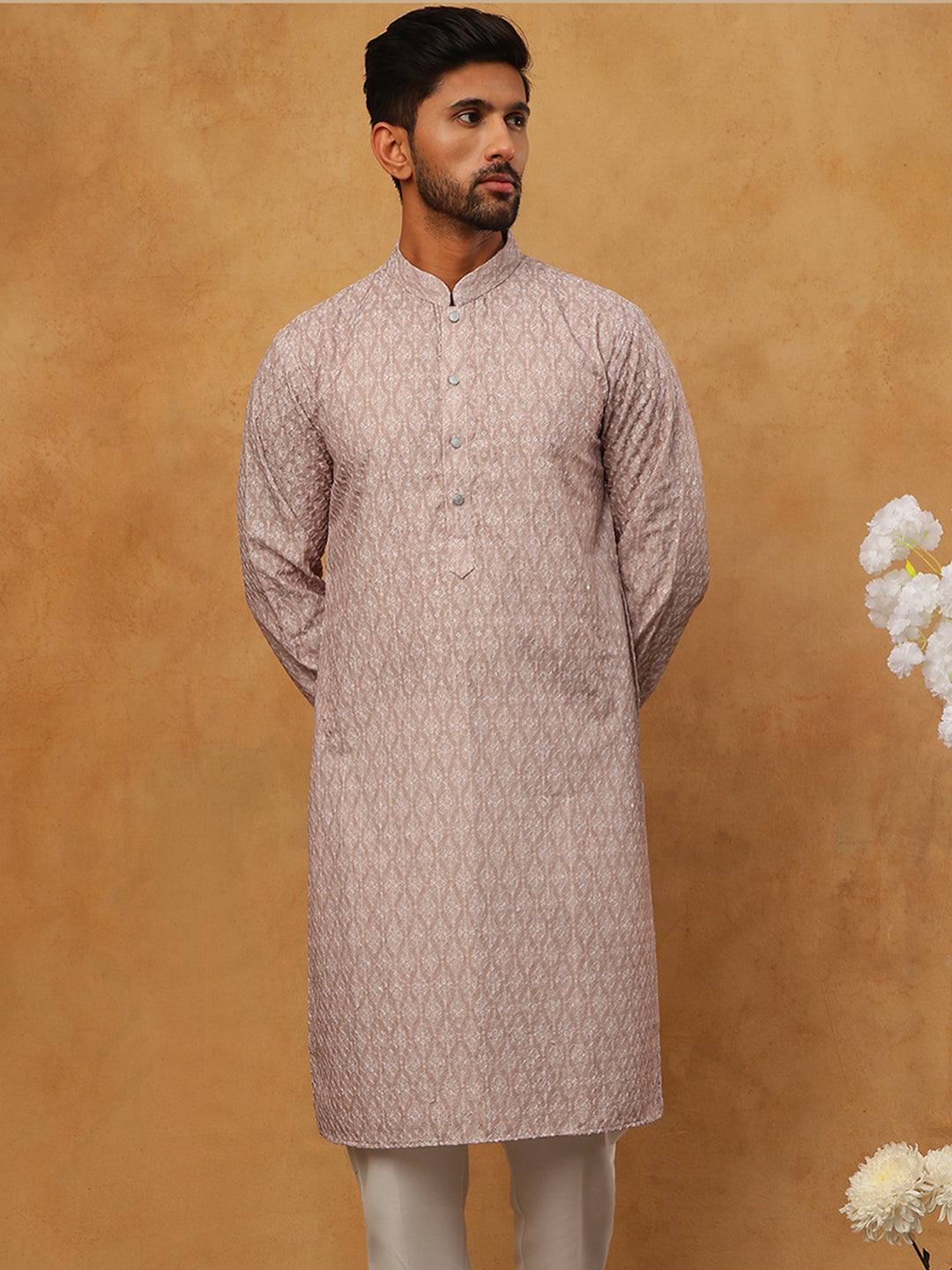 Cotton Blend Printed &amp; Embroidered Kurta Pyjama