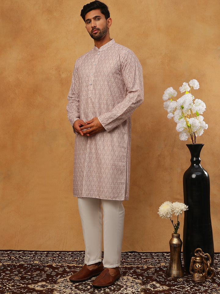 Cotton Blend Printed &amp; Embroidered Kurta Pyjama