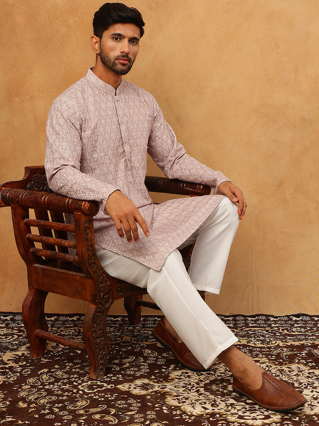 Cotton Blend Printed &amp; Embroidered Kurta Pyjama