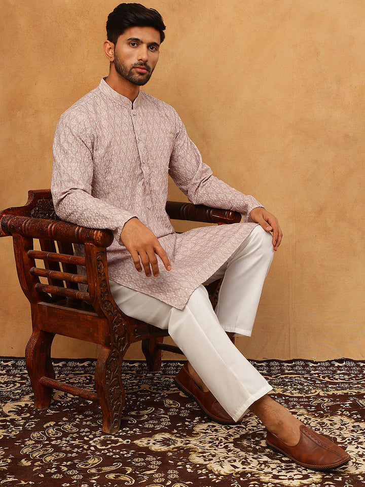 Cotton Blend Printed &amp; Embroidered Kurta Pyjama