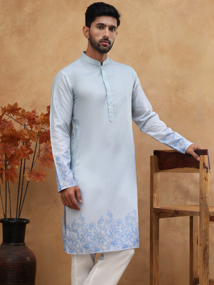 Men’S Cotton Blend Printed Kurta Pyjama