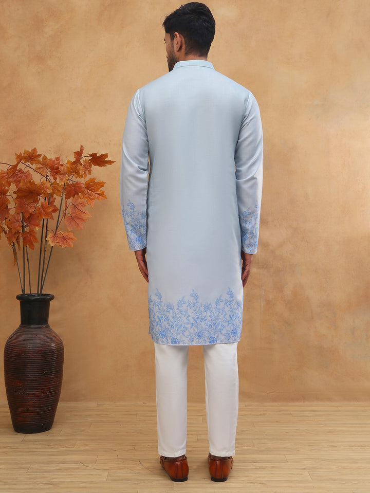 Men’S Cotton Blend Printed Kurta Pyjama