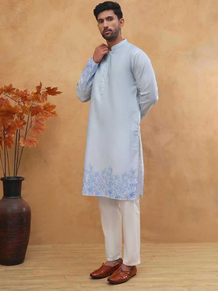 Men’S Cotton Blend Printed Kurta Pyjama