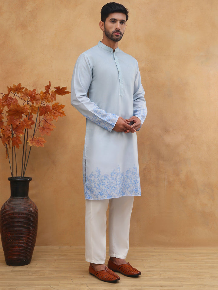 Men’S Cotton Blend Printed Kurta Pyjama