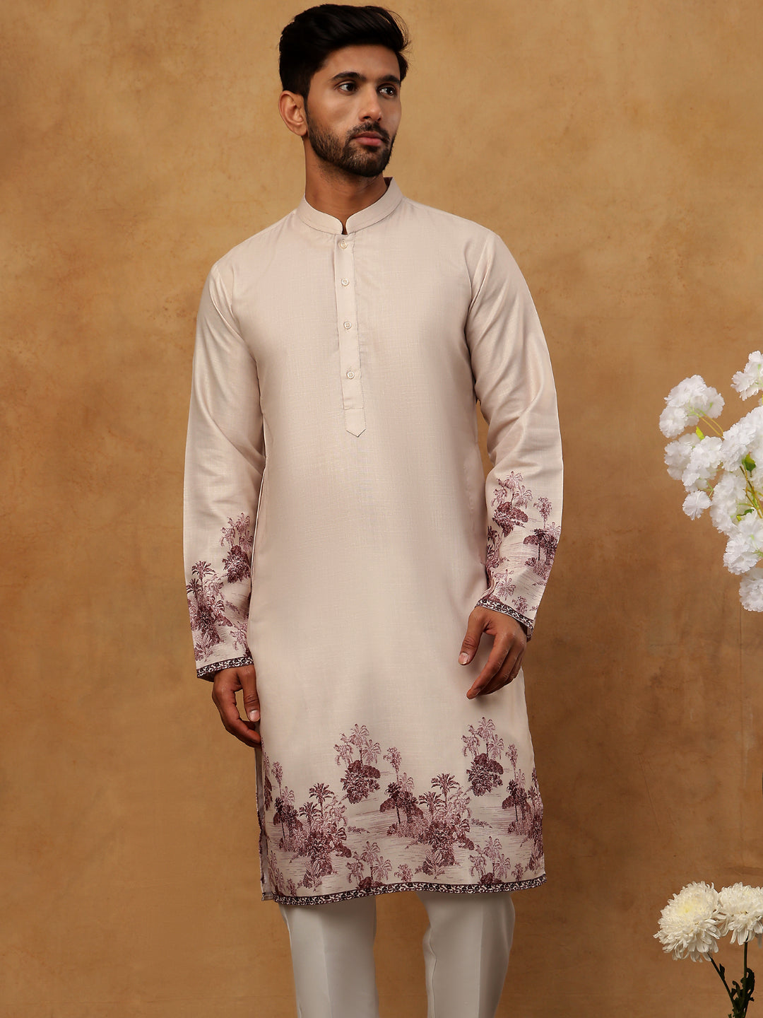 Men’S Cotton Blend Printed Kurta Pyjama