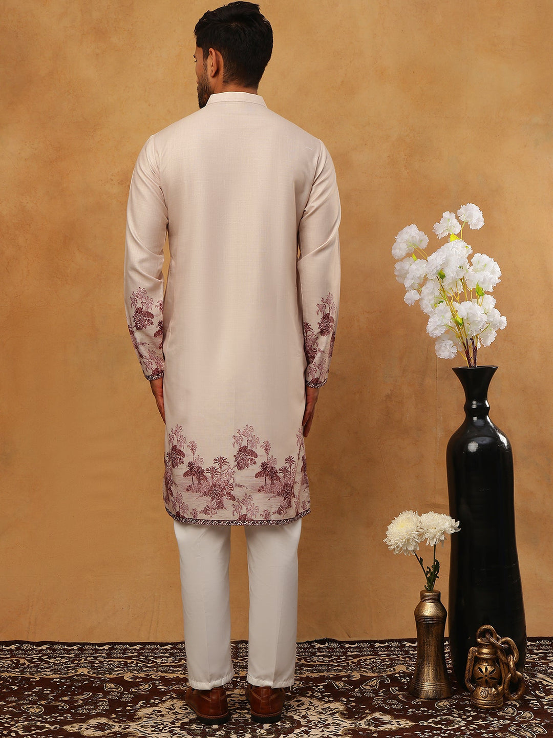 Men’S Cotton Blend Printed Kurta Pyjama