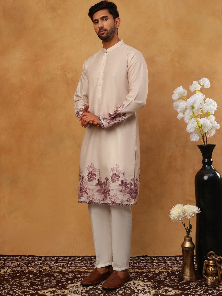 Men’S Cotton Blend Printed Kurta Pyjama