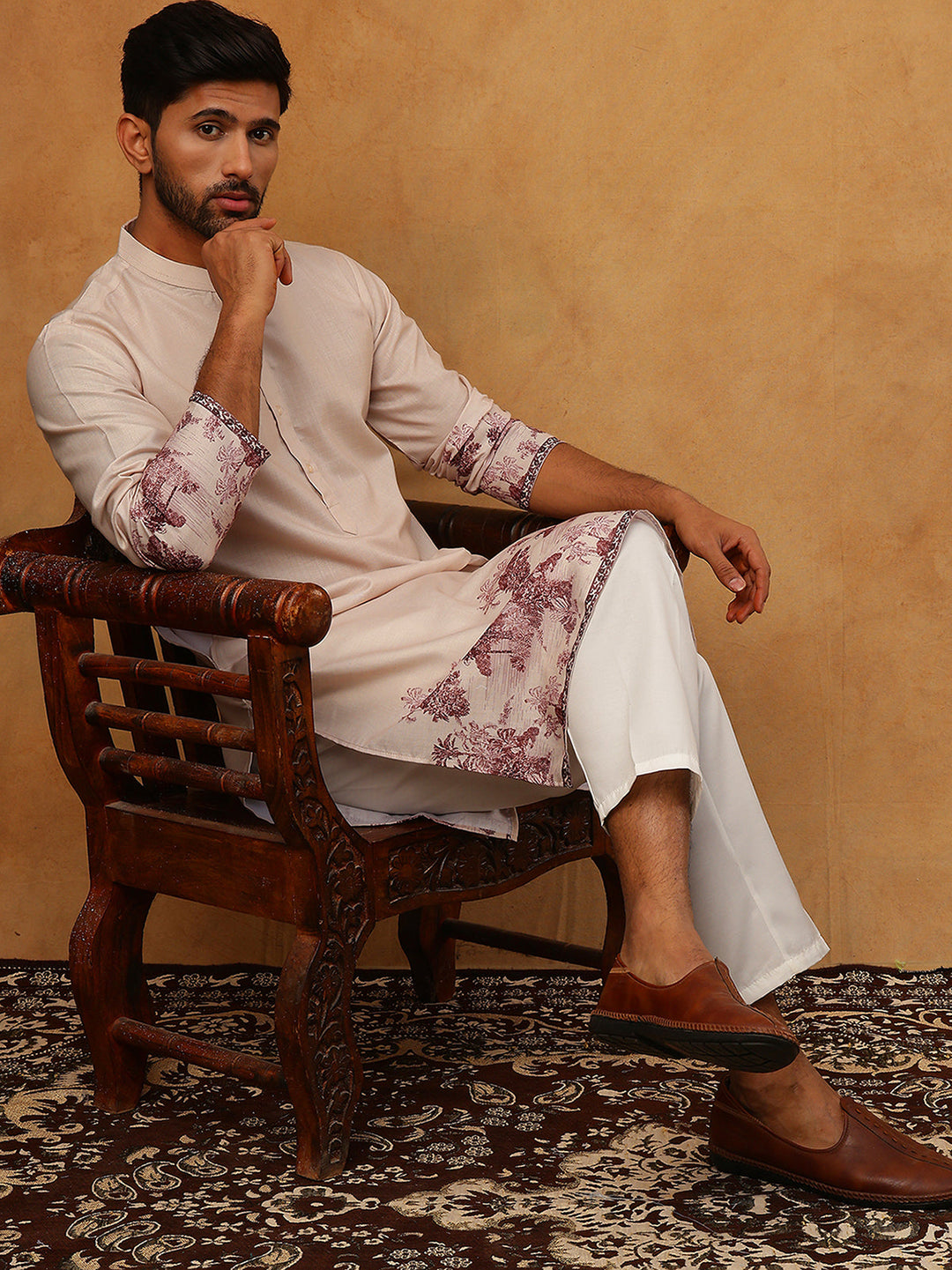 Men’S Cotton Blend Printed Kurta Pyjama