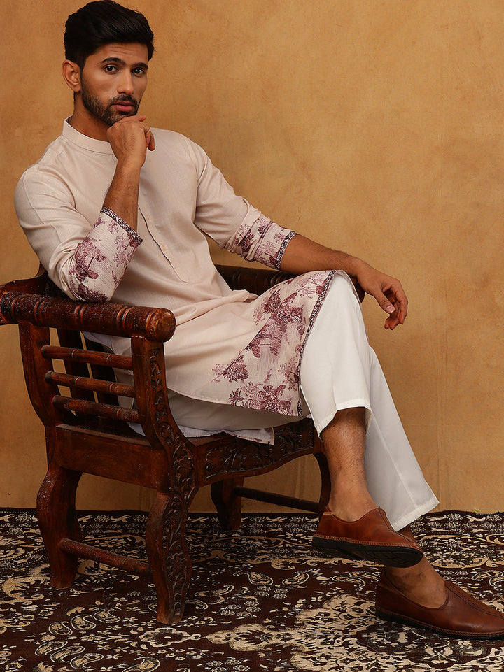 Men’S Cotton Blend Printed Kurta Pyjama