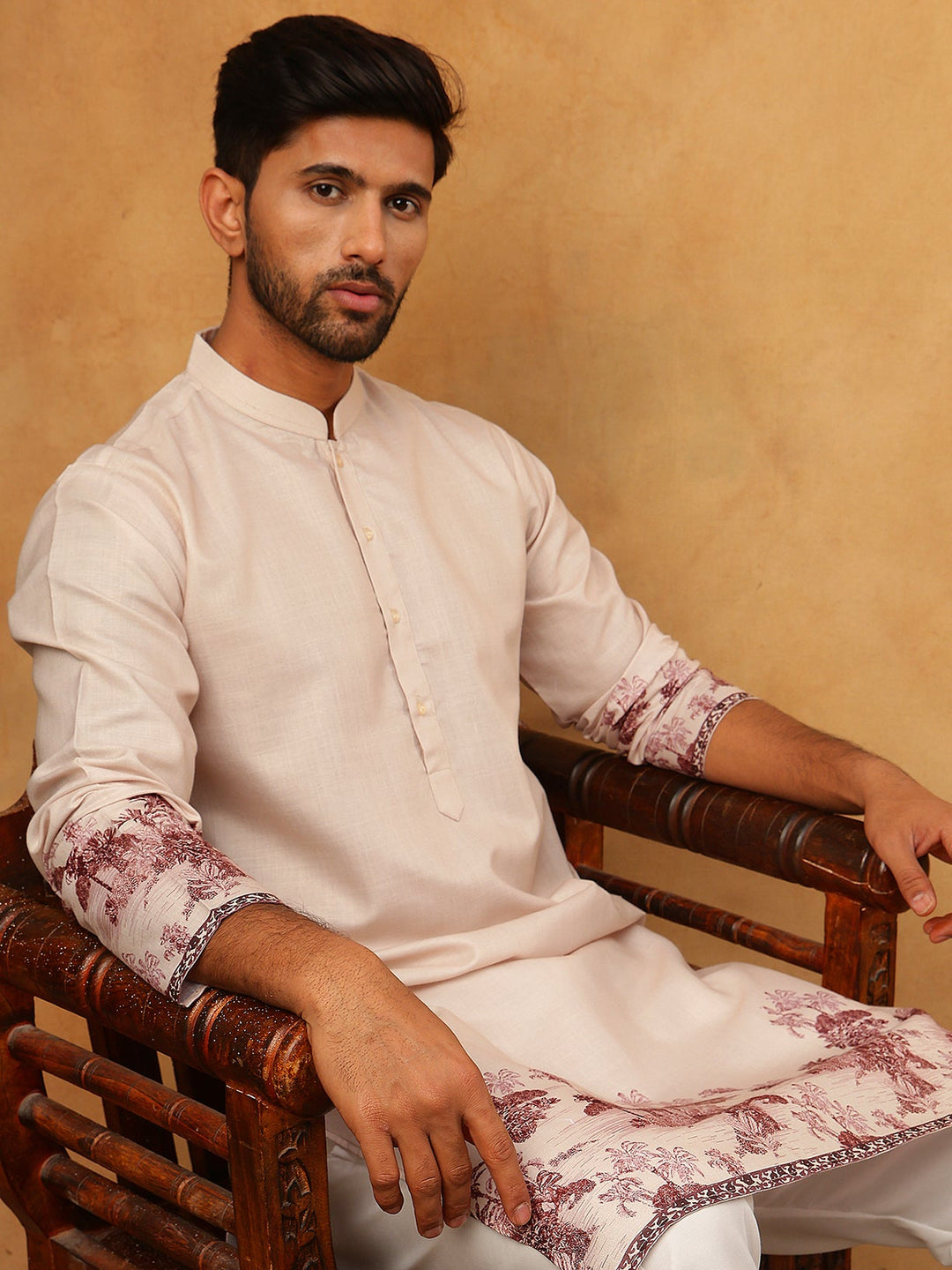 Men’S Cotton Blend Printed Kurta Pyjama