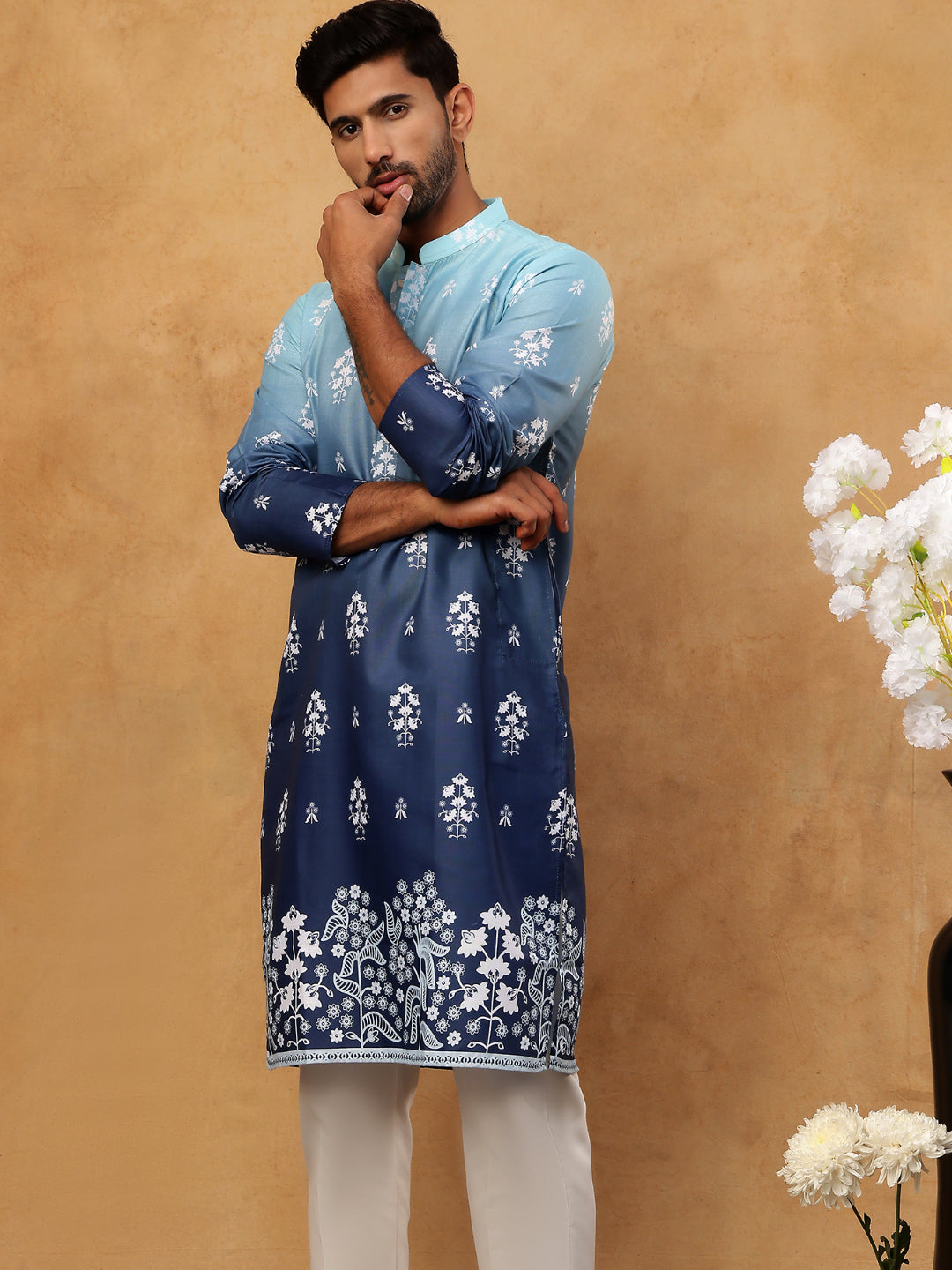 Printed Cotton Blend Kurta Pyjama Set