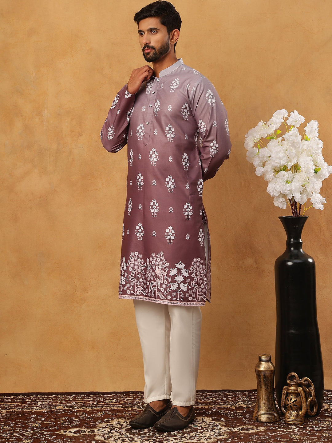 Printed Cotton Blend Kurta Pyjama Set