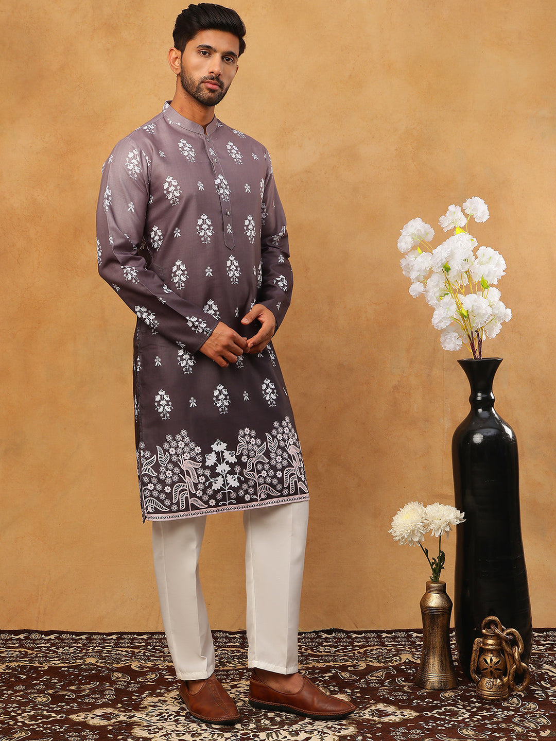 Printed Cotton Blend Kurta Pyjama Set