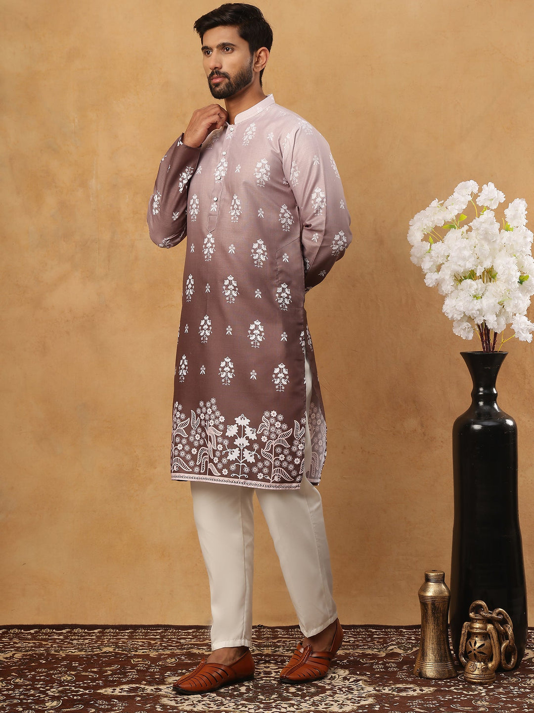 Printed Cotton Blend Kurta Pyjama Set