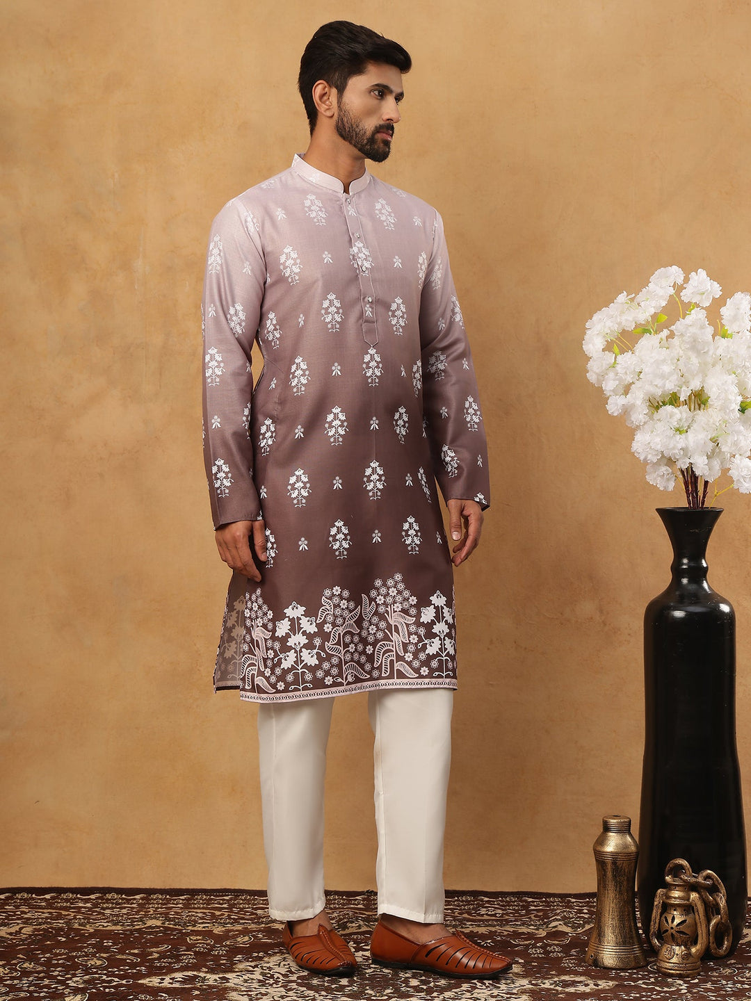 Printed Cotton Blend Kurta Pyjama Set