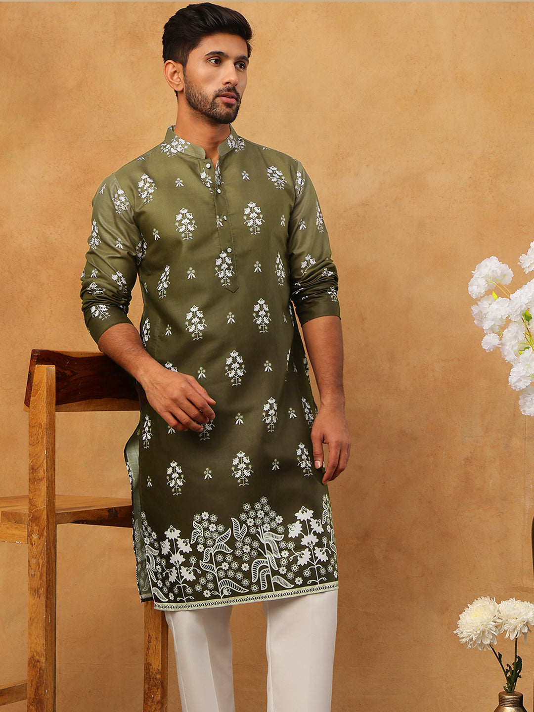 Printed Cotton Blend Kurta Pyjama Set