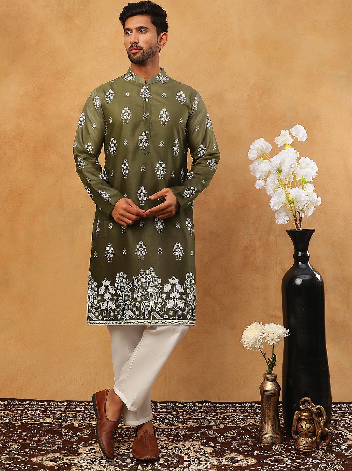 Printed Cotton Blend Kurta Pyjama Set