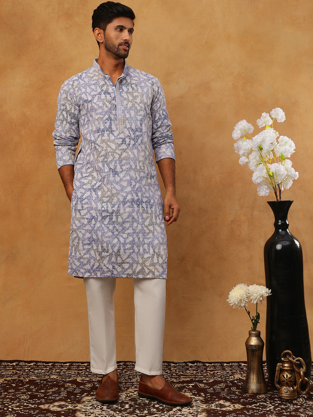 Printed &amp; Embroidered Kurta Pyjama Set