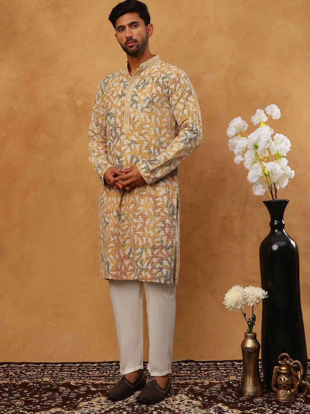 Printed &amp; Embroidered Kurta Pyjama Set