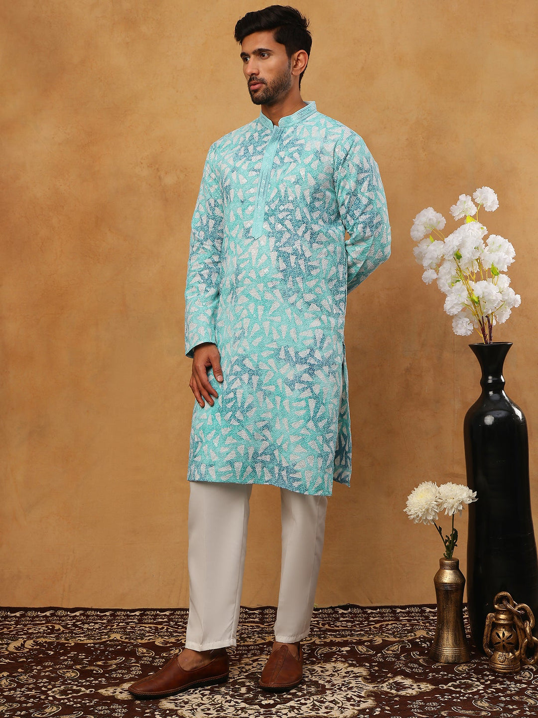 Printed &amp; Embroidered Kurta Pyjama Set