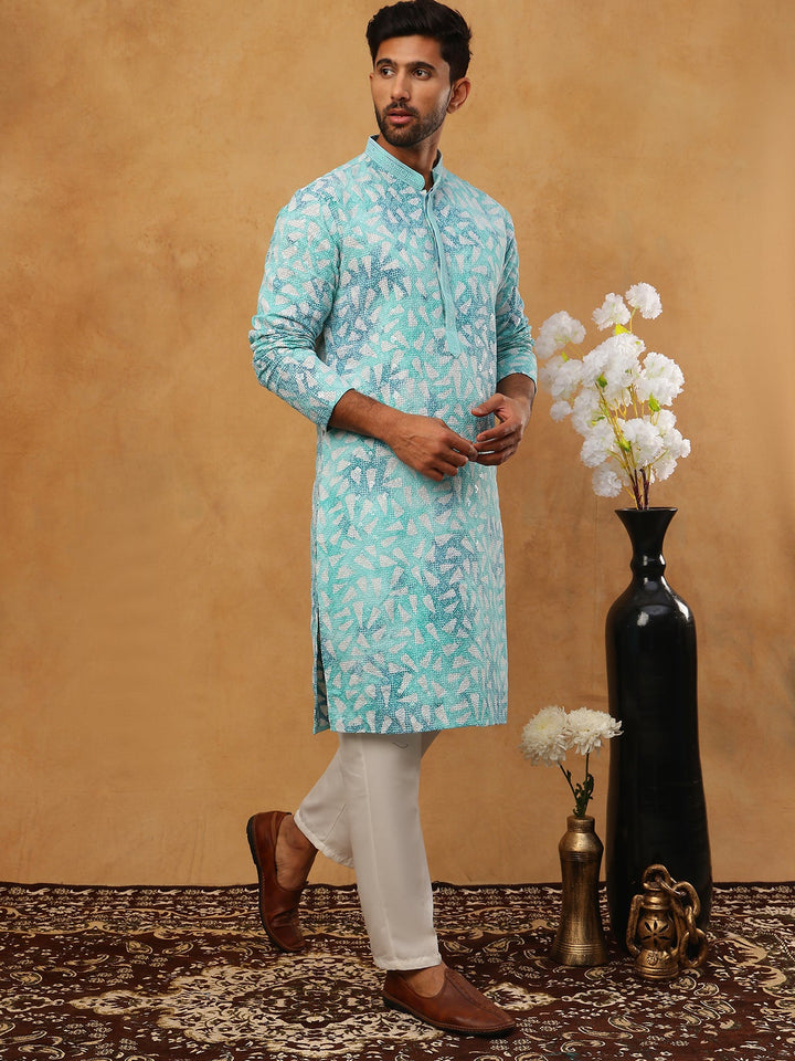 Printed &amp; Embroidered Kurta Pyjama Set