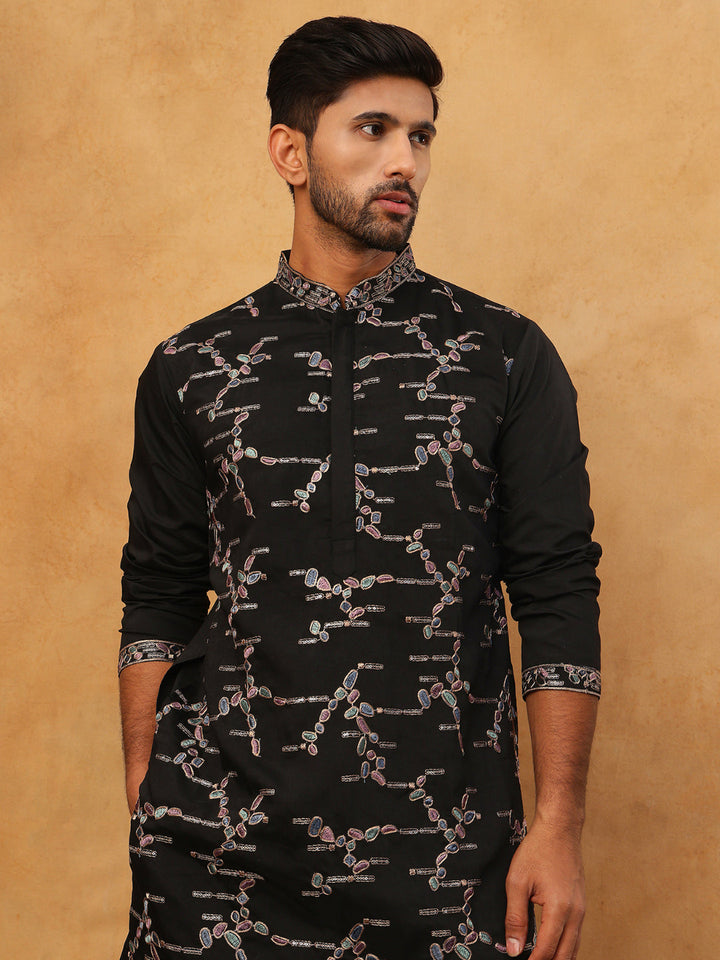 Embroidered Silk Blend Kurta Pyjama Set