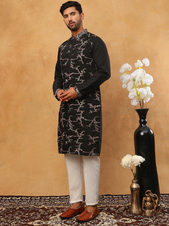 Embroidered Silk Blend Kurta Pyjama Set