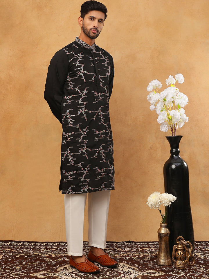 Embroidered Silk Blend Kurta Pyjama Set