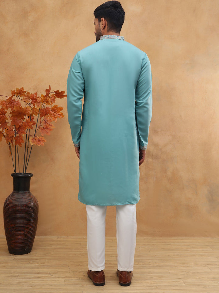 Embroidered Silk Blend Kurta Pyjama Set