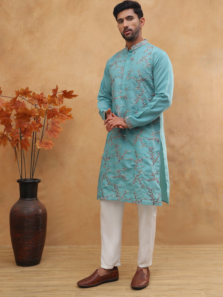Embroidered Silk Blend Kurta Pyjama Set