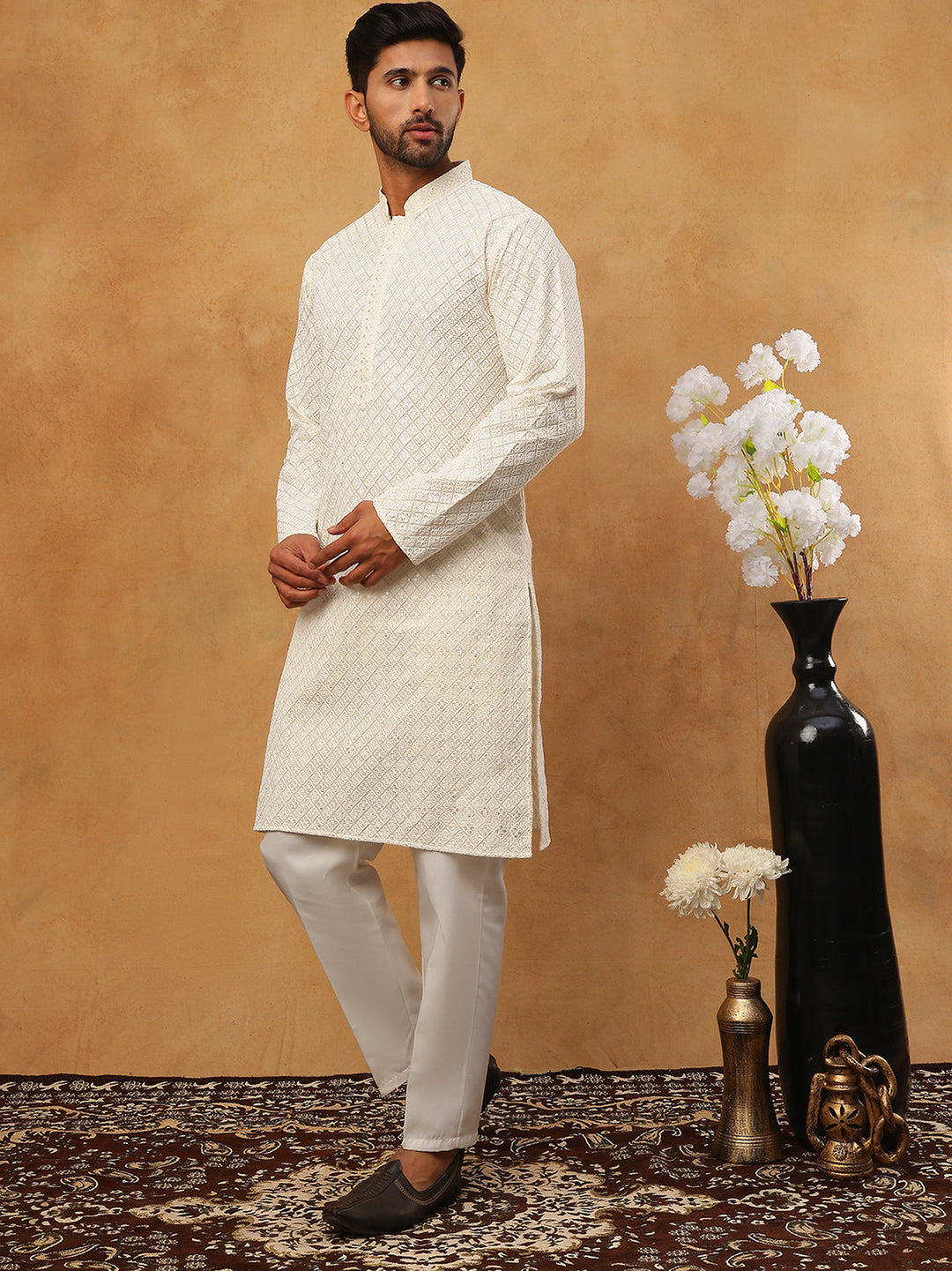 Men’S Ethnic Cotton Embroidered Kurta Pyjama