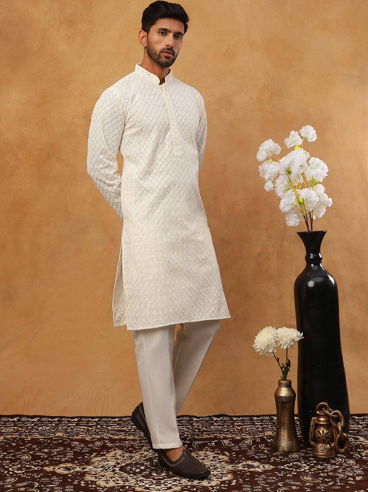 Men’S Ethnic Cotton Embroidered Kurta Pyjama