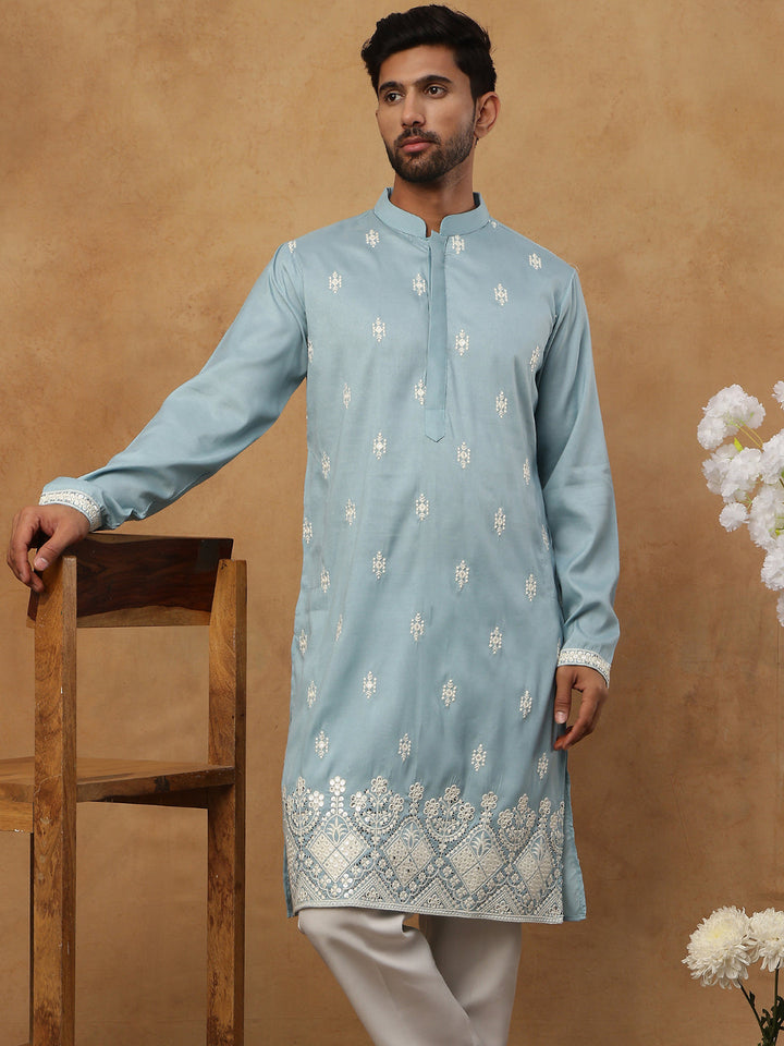 Traditional Silk Blend Embroidered Kurta Pyjama
