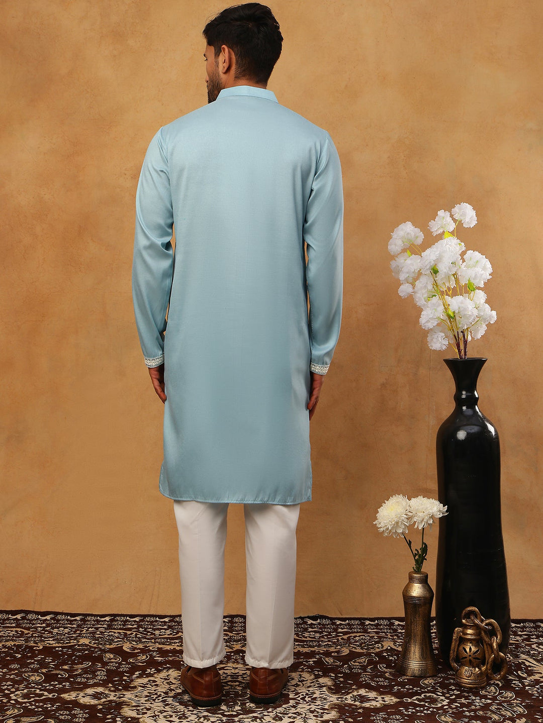 Traditional Silk Blend Embroidered Kurta Pyjama