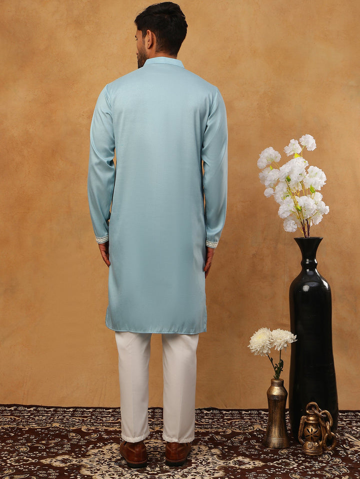 Traditional Silk Blend Embroidered Kurta Pyjama