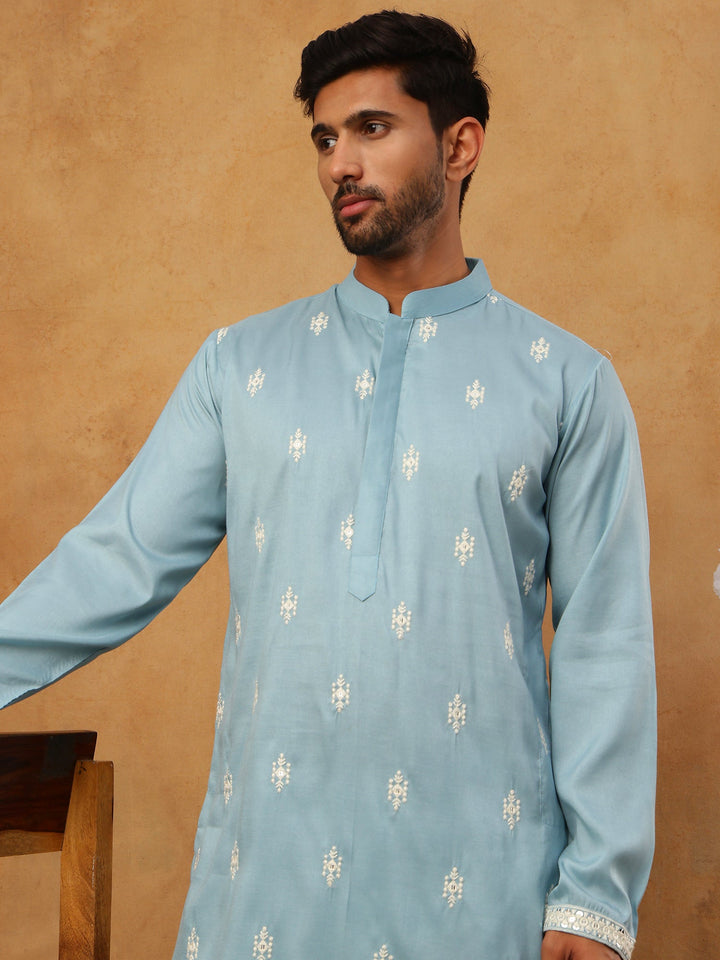 Traditional Silk Blend Embroidered Kurta Pyjama