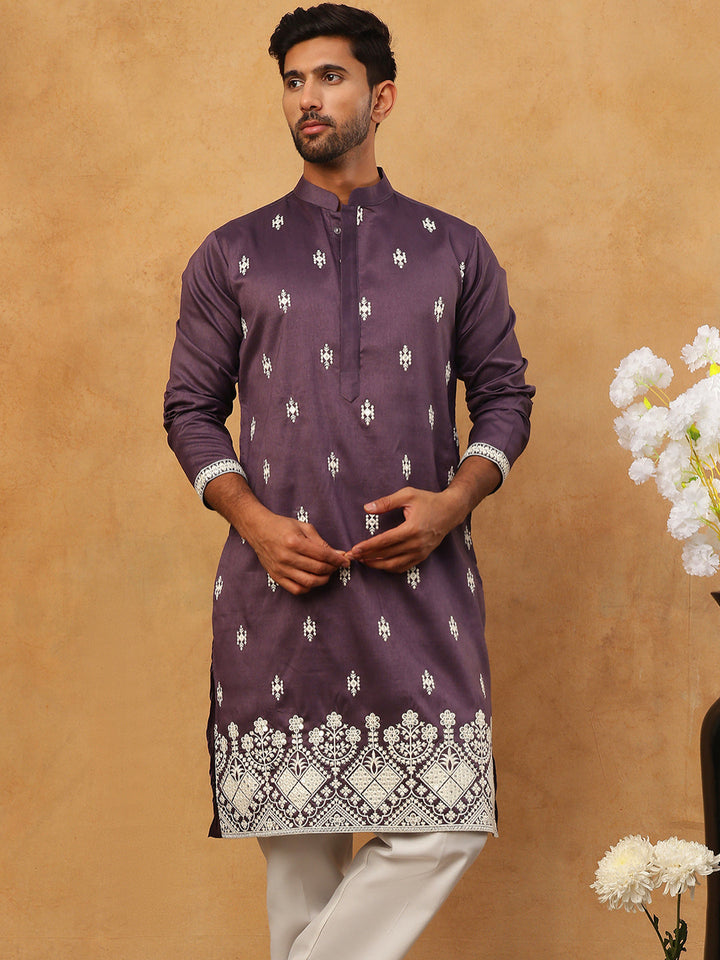 Traditional Silk Blend Embroidered Kurta Pyjama