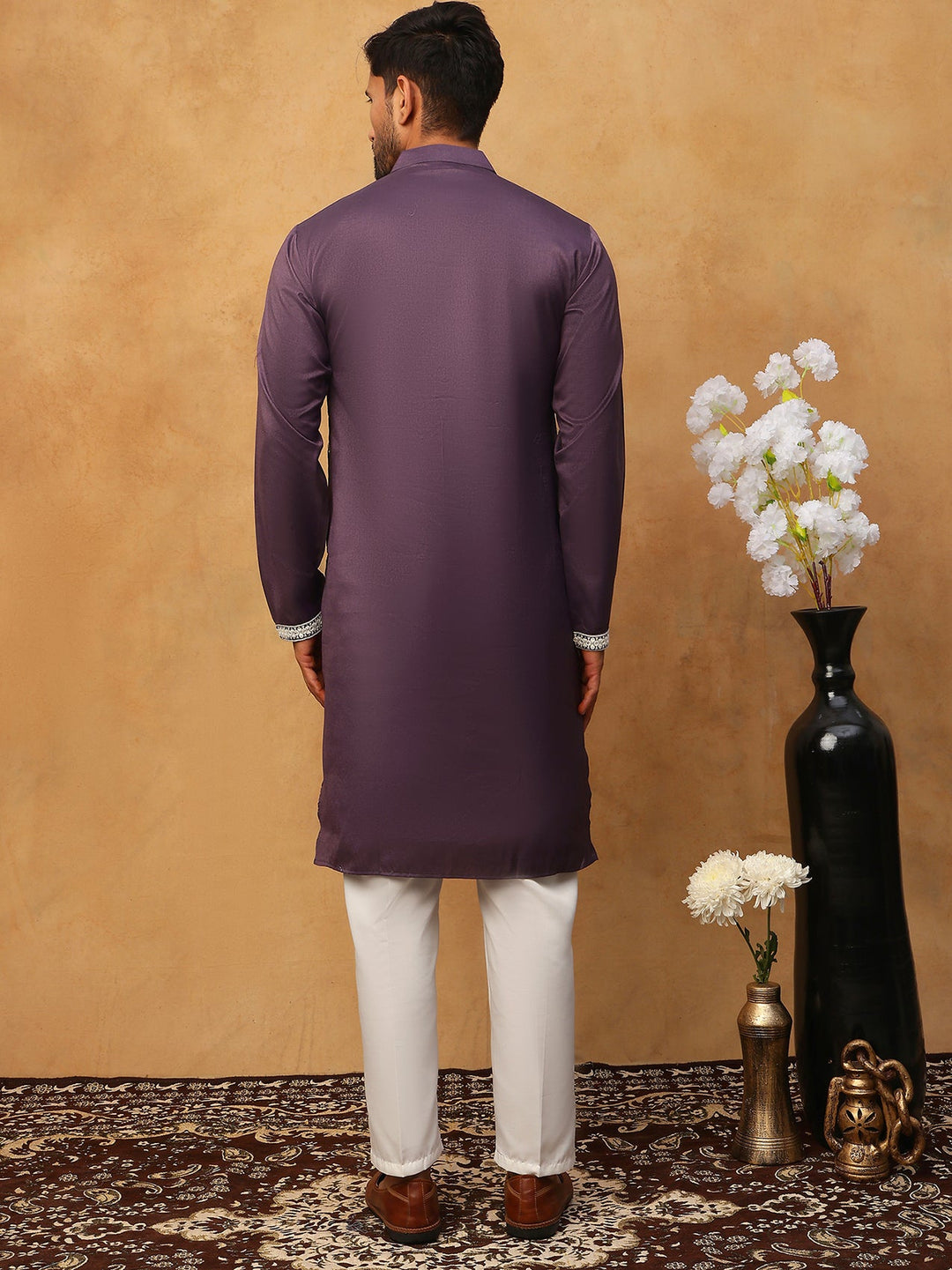 Traditional Silk Blend Embroidered Kurta Pyjama