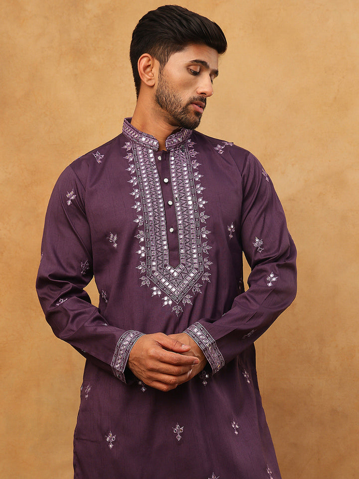 Festive Wear Silk Blend Embroidered Kurta Pyjama