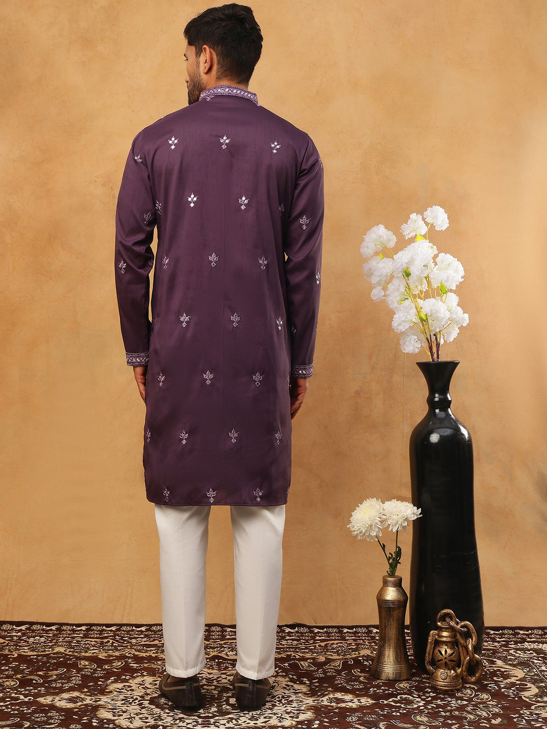 Festive Wear Silk Blend Embroidered Kurta Pyjama