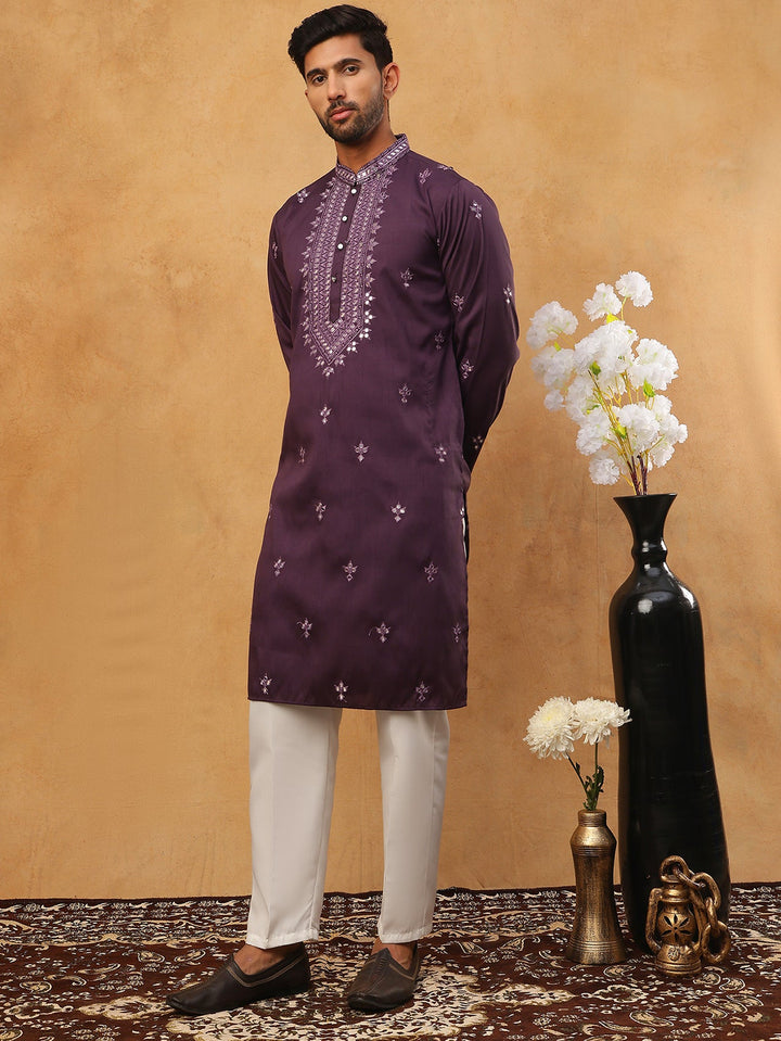 Festive Wear Silk Blend Embroidered Kurta Pyjama