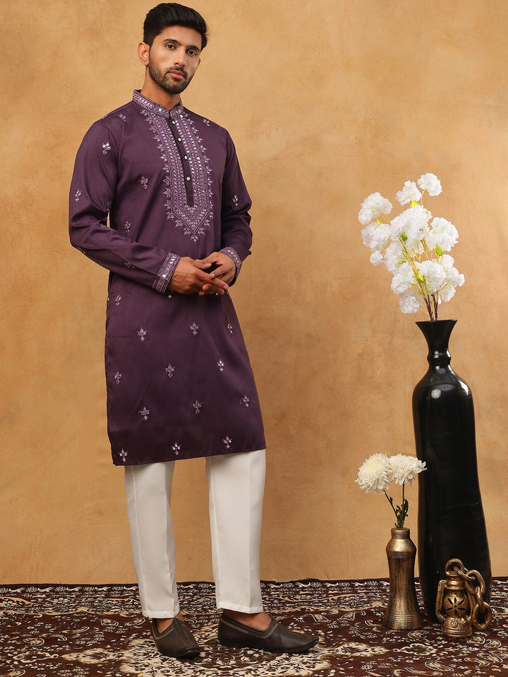 Festive Wear Silk Blend Embroidered Kurta Pyjama